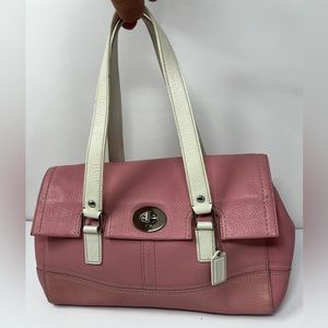 Coach Hamilton Pebbled Leather Purse pink with white handle